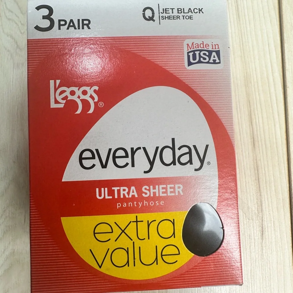 Lot of 3 NIB L'eggs Everyday Ultra Sheer Pantyhose‎ Jet Black Size Q Value pack